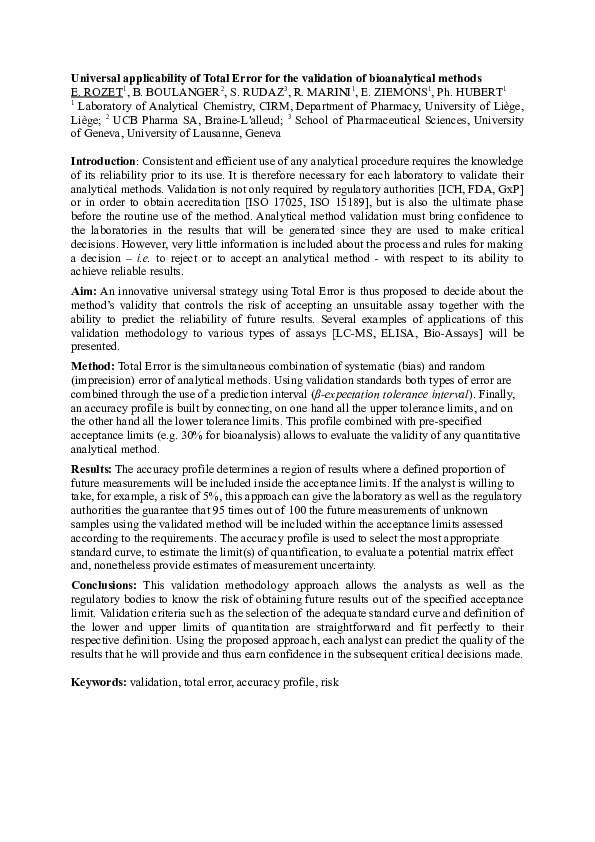 (DOC) Universal applicability of Total Error for the validation of ...