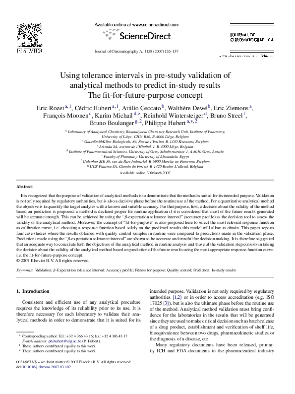(PDF) Using tolerance intervals in pre-study validation of analytical ...