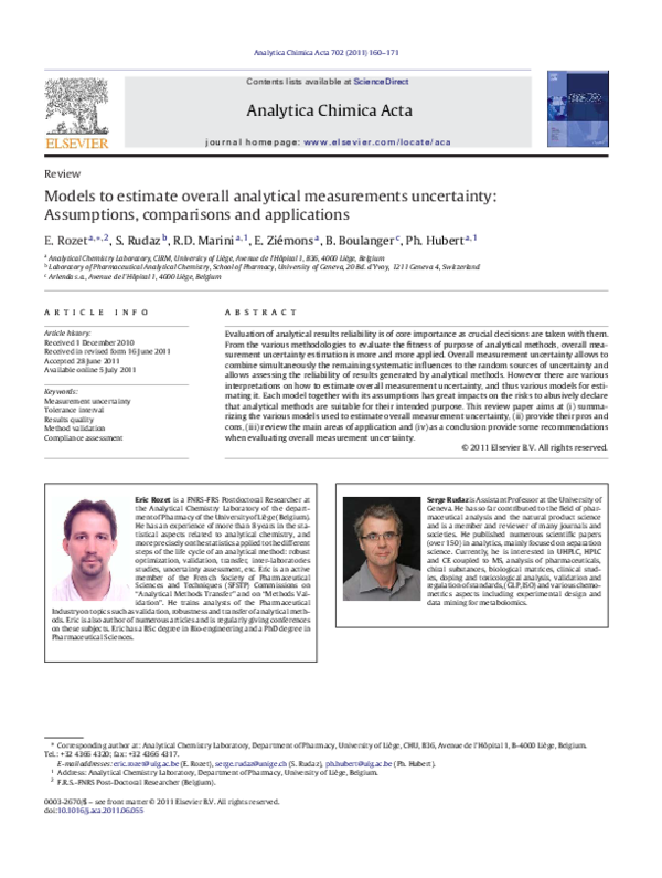 (PDF) Models to estimate overall analytical measurements uncertainty ...