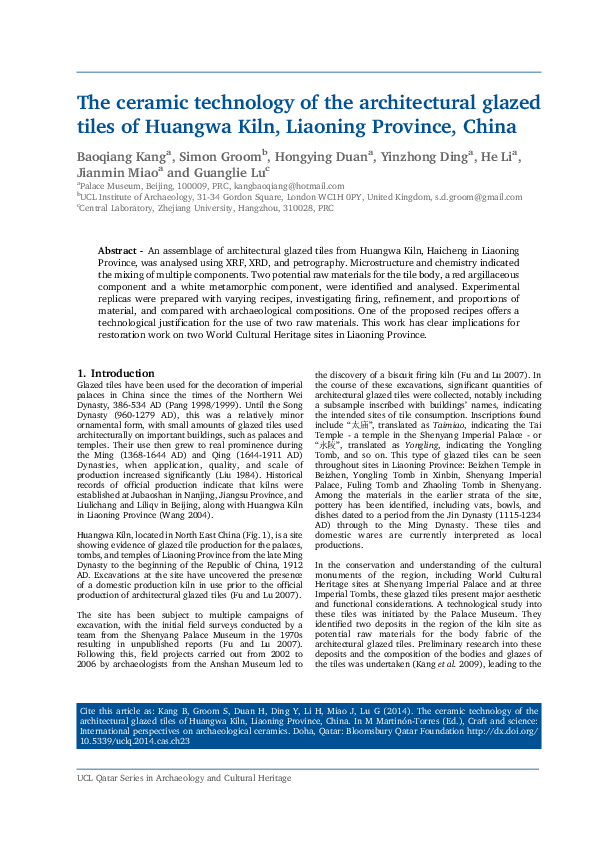 (PDF) The ceramic technology of the architectural glazed tiles of