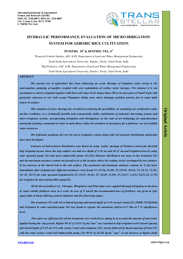 (PDF) HYDRAULIC PERFORMANCE EVALUATION OF MICRO IRRIGATION SYSTEM FOR ...