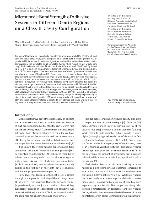 (PDF) Microtensile Bond Strength of Adhesive Systems in Different ...