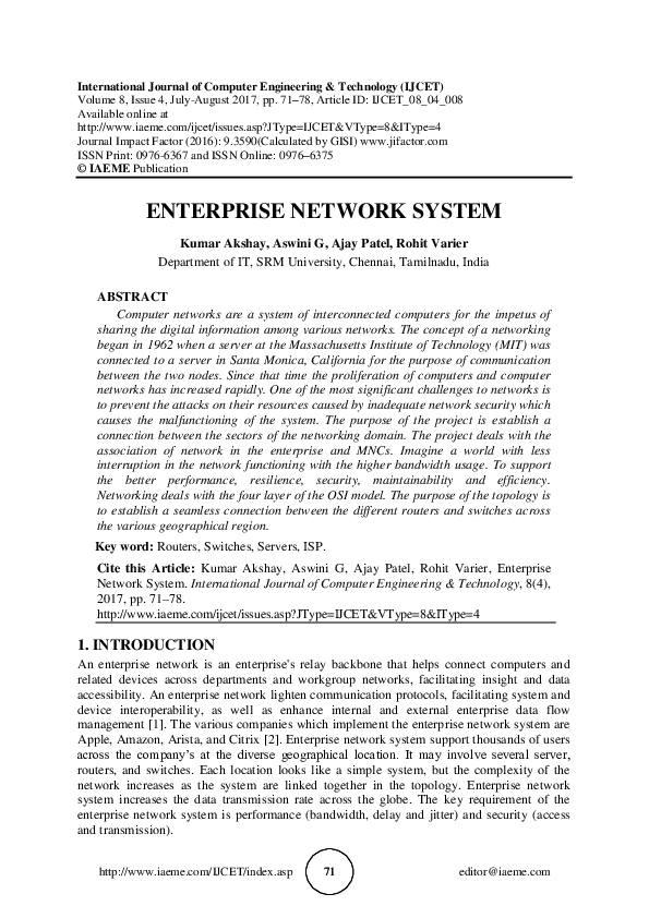 (PDF) ENTERPRISE NETWORK SYSTEM IAEME Publication Academia.edu