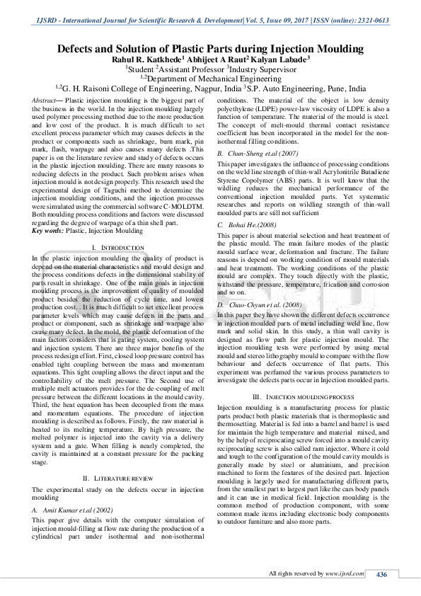 (PDF) Defects and Solution of Plastic Parts during Injection Moulding IJSRD International