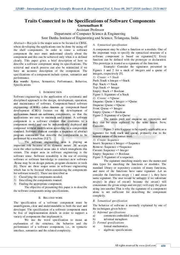 (PDF) Traits Connected to the Specifications of Software Components