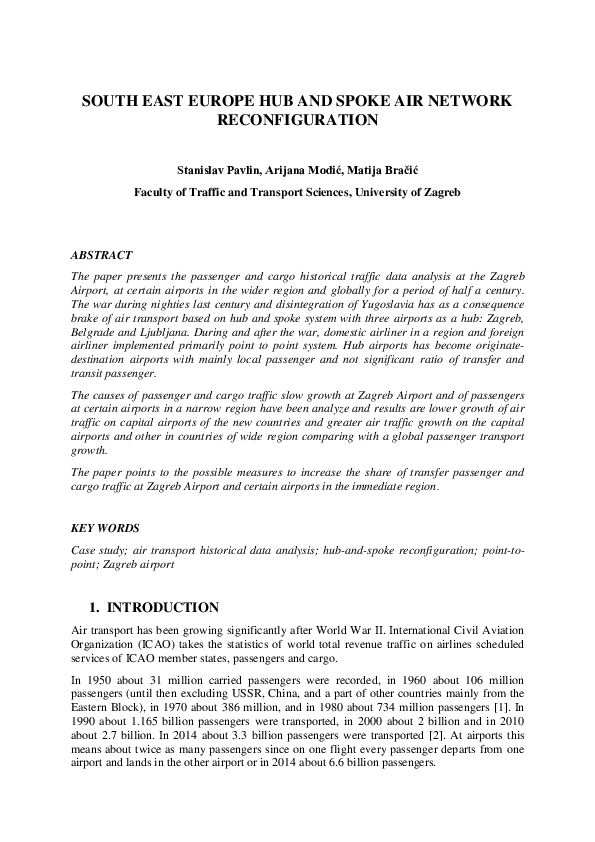 (DOC) SOUTH EAST EUROPE HUB AND SPOKE AIR NETWORK RECONFIGURATION