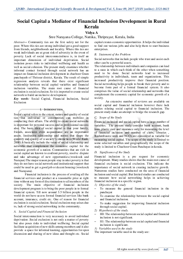 (PDF) Social Capital a Mediator of Financial Inclusion Development in ...