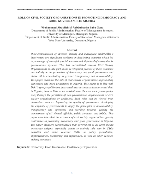 (PDF) Role of Civil Society Organisations in Promoting Democracy and ...