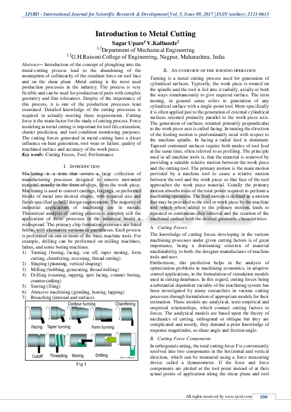 (PDF) Introduction to Metal Cutting IJSRD International Journal for Scientific Research and