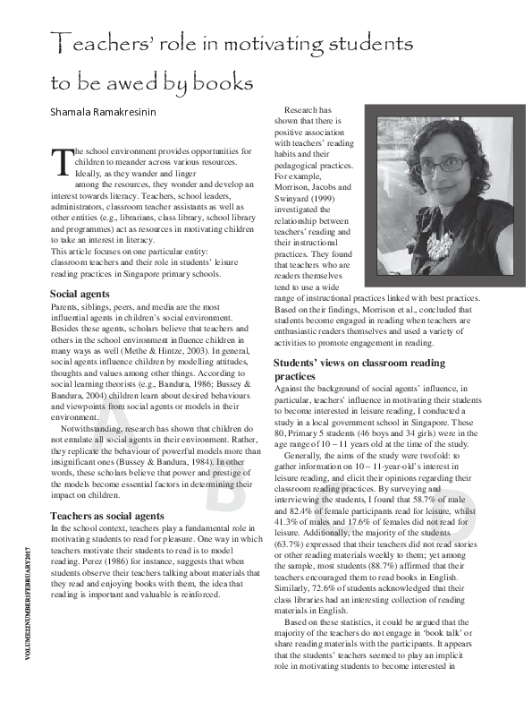 (PDF) Teachers' role in motivating students to be awed by books