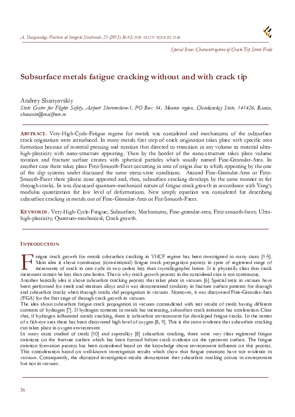 (PDF) Subsurface metals fatigue cracking without and with crack tip.PDF