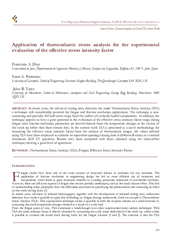 (PDF) Application of thermoelastic stress analysis for the experimental ...