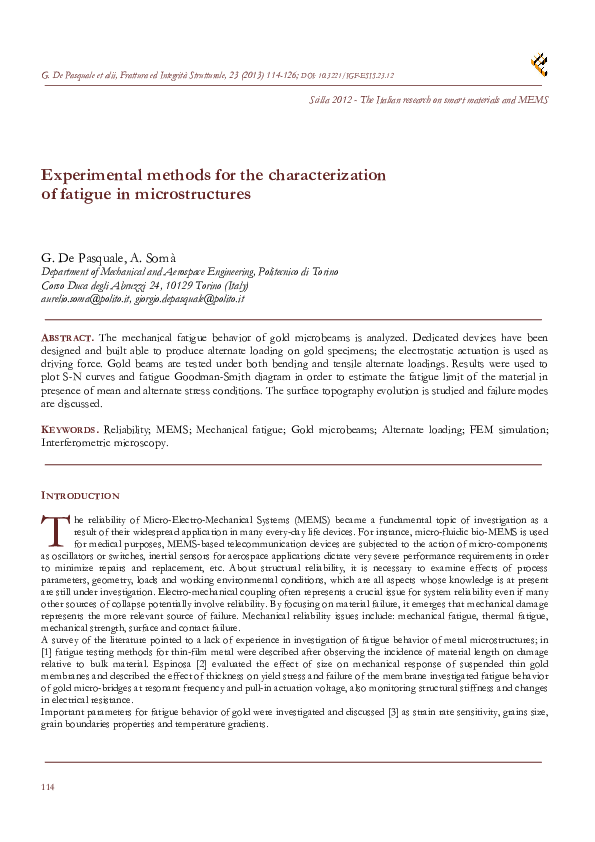 (PDF) Experimental methods for the characterization of fatigue in ...