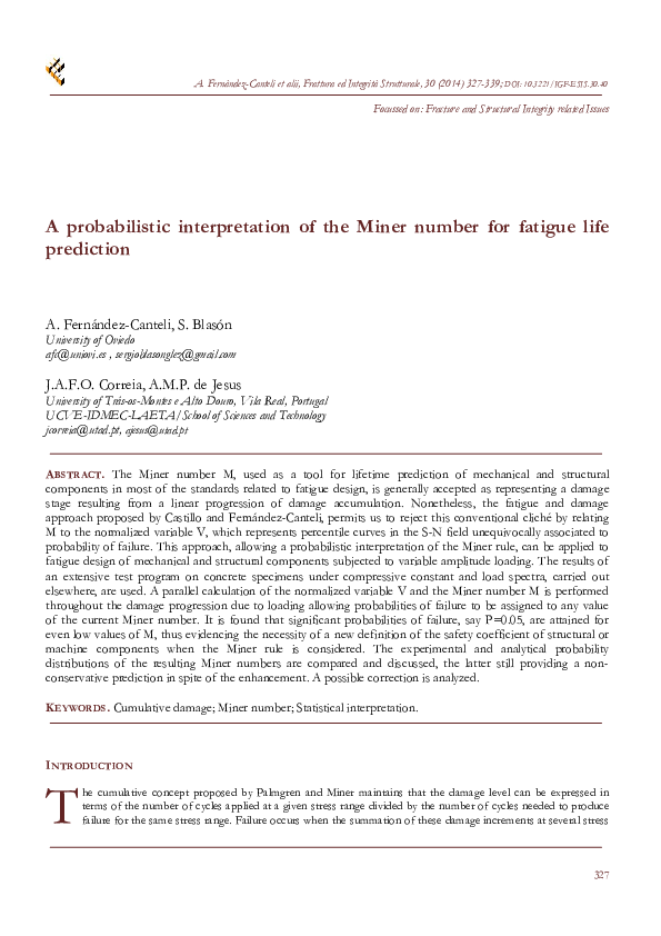 (PDF) A probabilistic interpretation of the Miner number for fatigue ...