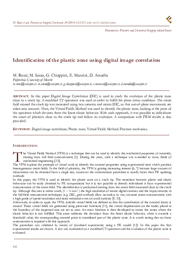 (PDF) Identification of the plastic zone using digital image