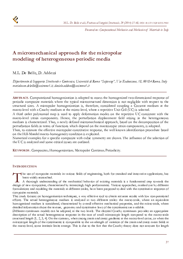 (PDF) micromechanical approach for the micropolar modeling of ...