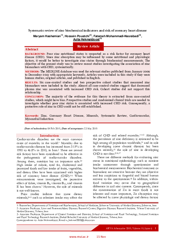 (PDF) Systematic review of zinc biochemical indicators and risk of