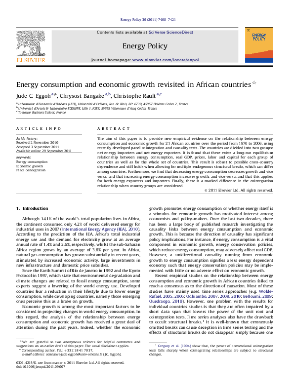 (PDF) Energy consumption and economic growth revisited in African countries