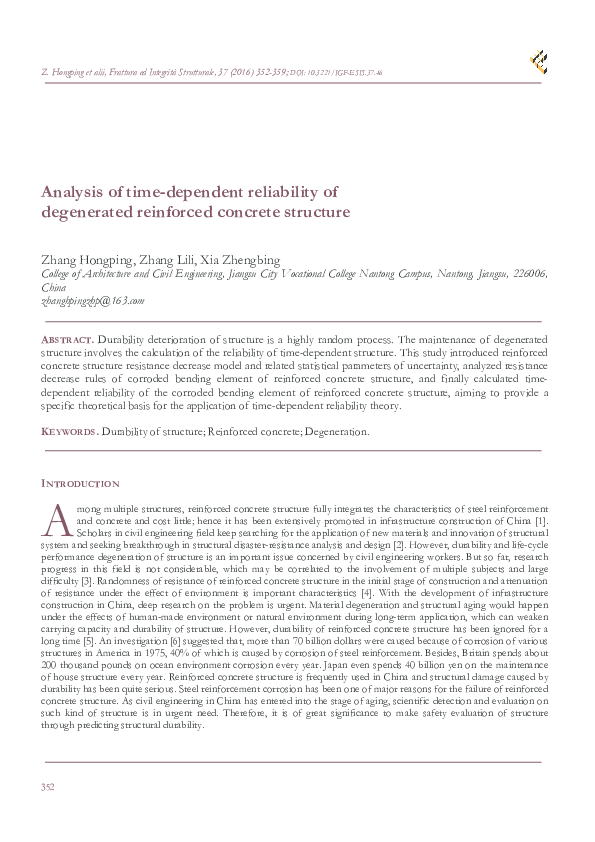 (PDF) Analysis of time-dependent reliability of degenerated reinforced ...