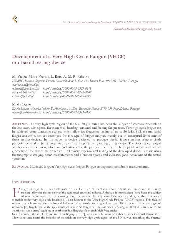 (PDF) Development of a Very High Cycle Fatigue (VHCF) multiaxial ...