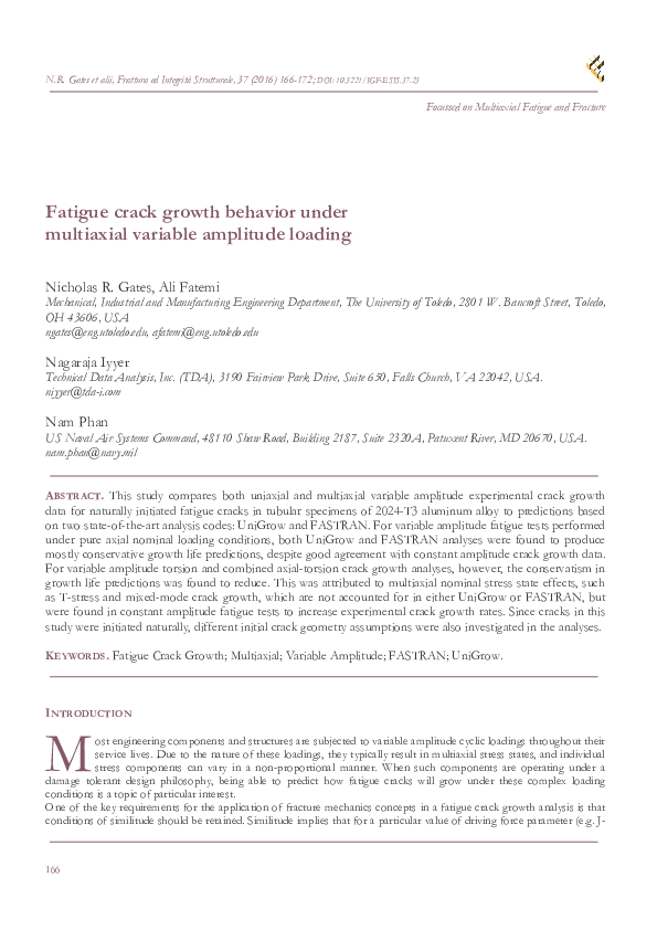 (PDF) Fatigue crack growth behavior under multiaxial variable amplitude ...