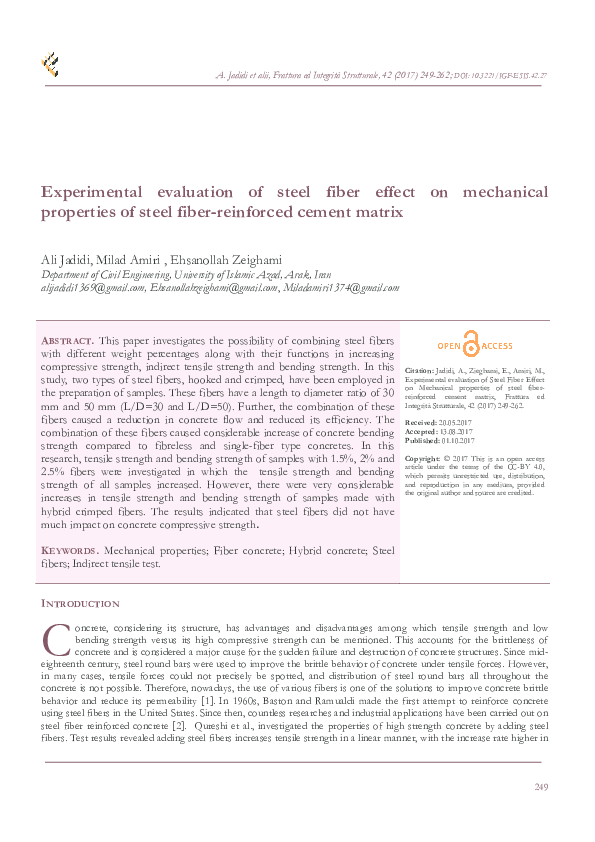 (PDF) Experimental evaluation of steel fiber effect on mechanical ...