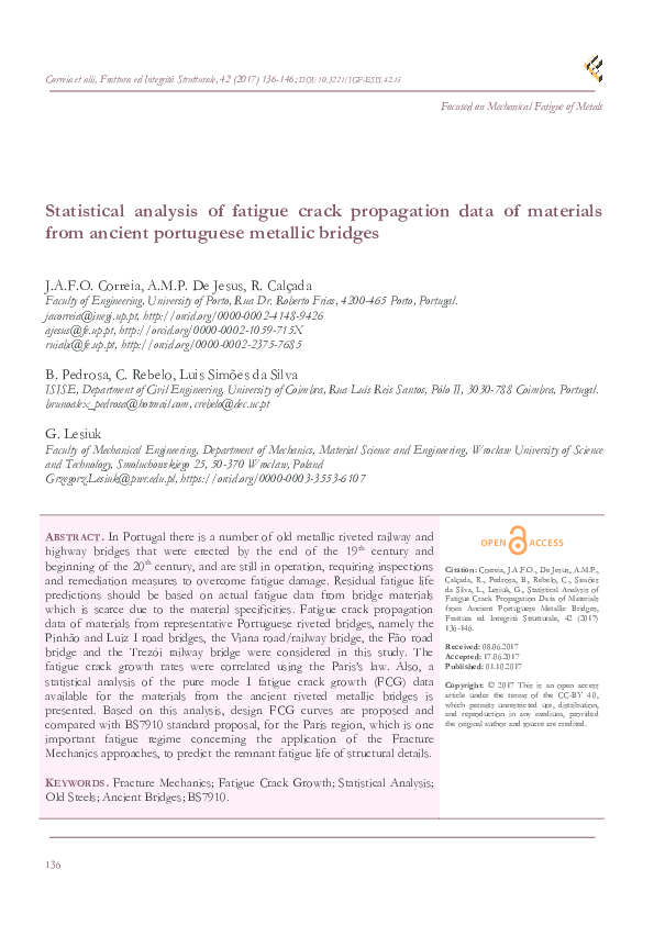 (PDF) Statistical analysis of fatigue crack propagation data of ...