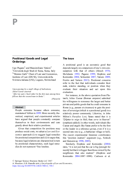 (PDF) Positional Goods and Legal Orderings