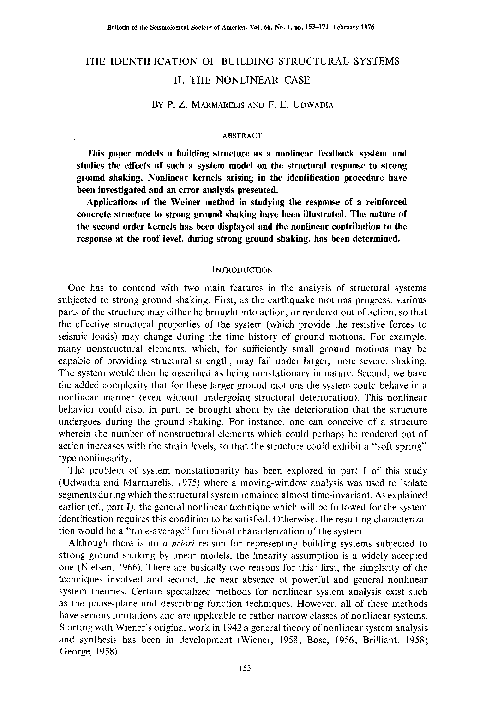 (PDF) THE IDENTIFICATION OF BUILDING STRUCTURAL SYSTEMS II. THE ...