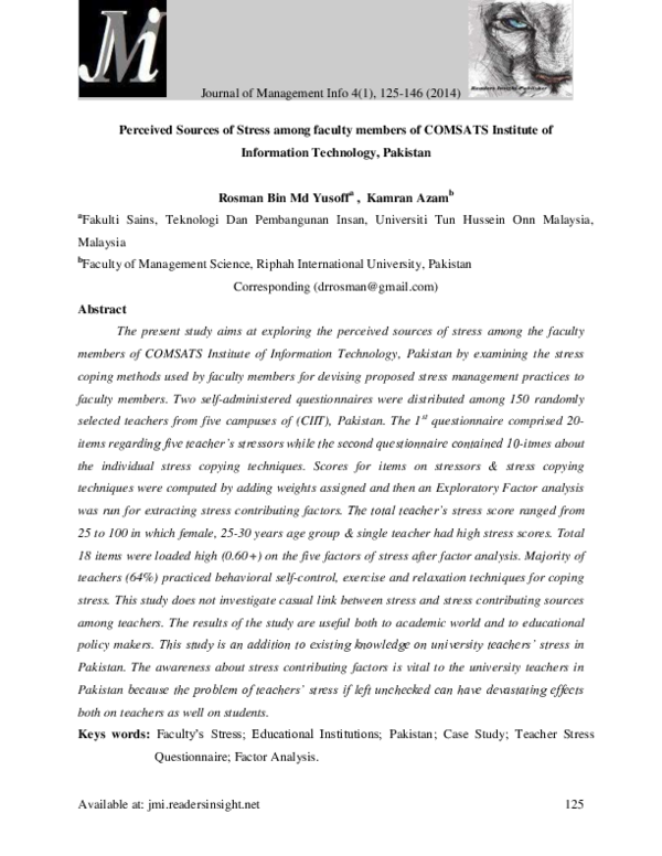 (PDF) Perceived Sources of Stress among faculty members of COMSATS ...