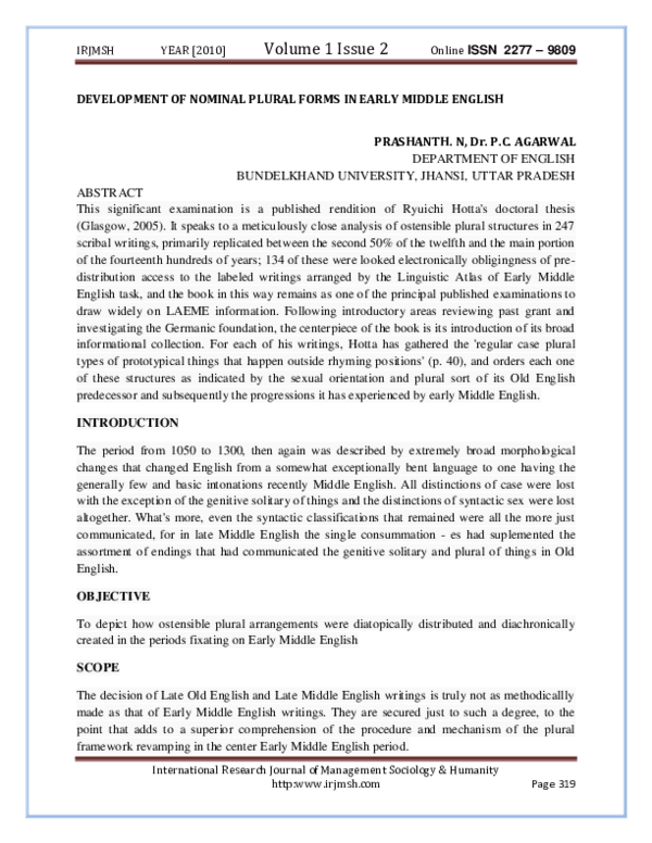 人文 The Development of the Nominal Plural PDF) DEVELOPMENT OF NOMINAL PLURAL FORMS IN EARLY MIDDLE ENGLISH