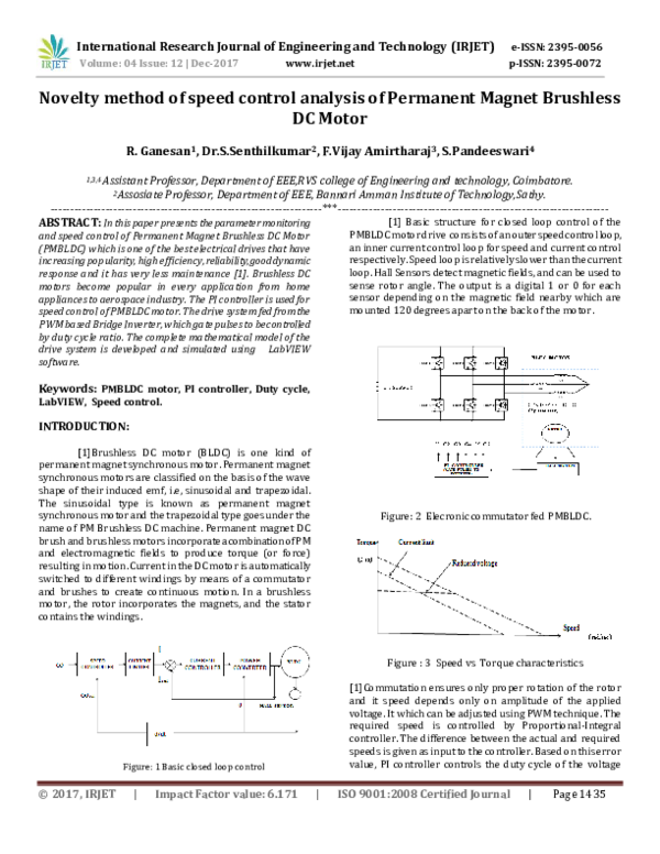 (PDF) Novelty method of speed control analysis of Permanent Brushless DC Motor IRJET