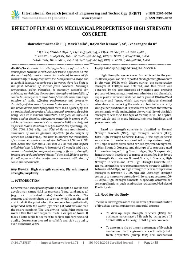 (PDF) EFFECT OF FLY ASH ON MECHANICAL PROPERTIES OF HIGH STRENGTH CONCRETE