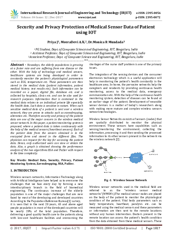 (PDF) Security and Privacy Protection of Medical Sensor Data of Patient ...