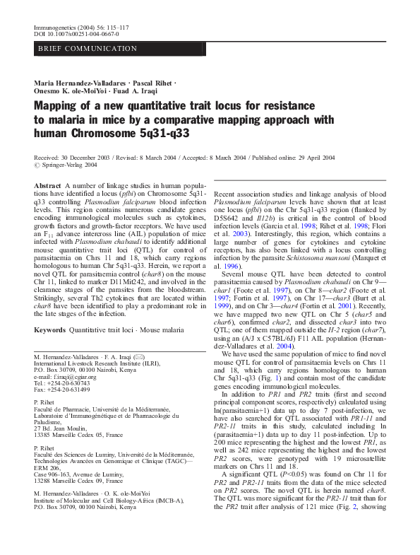 (PDF) Mapping of a new quantitative trait locus for resistance to ...