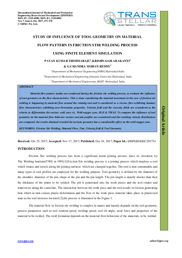 (PDF) STUDY OF INFLUENCE OF TOOL GEOMETRY ON MATERIAL FLOW PATTERN IN ...