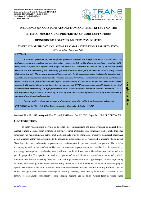 (PDF) INFLUENCE OF MOISTURE ABSORPTION AND THEIR EFFECT ON THE PHYSICO ...