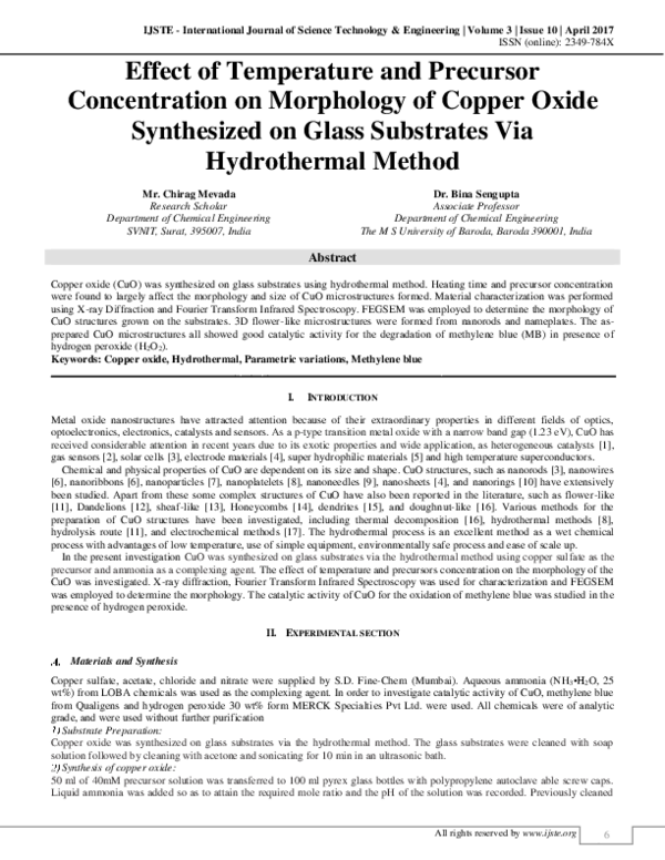 (PDF) Effect of Temperature and Precursor Concentration on Morphology