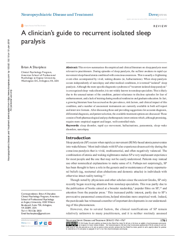 (PDF) NDT 100307 a clinician s guide to recurrent isolated sleep