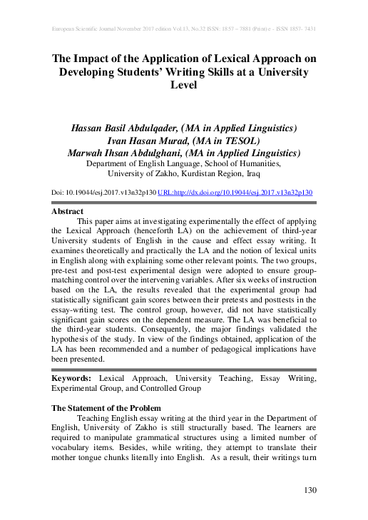 (PDF) The Impact of the Application of Lexical Approach on Developing ...