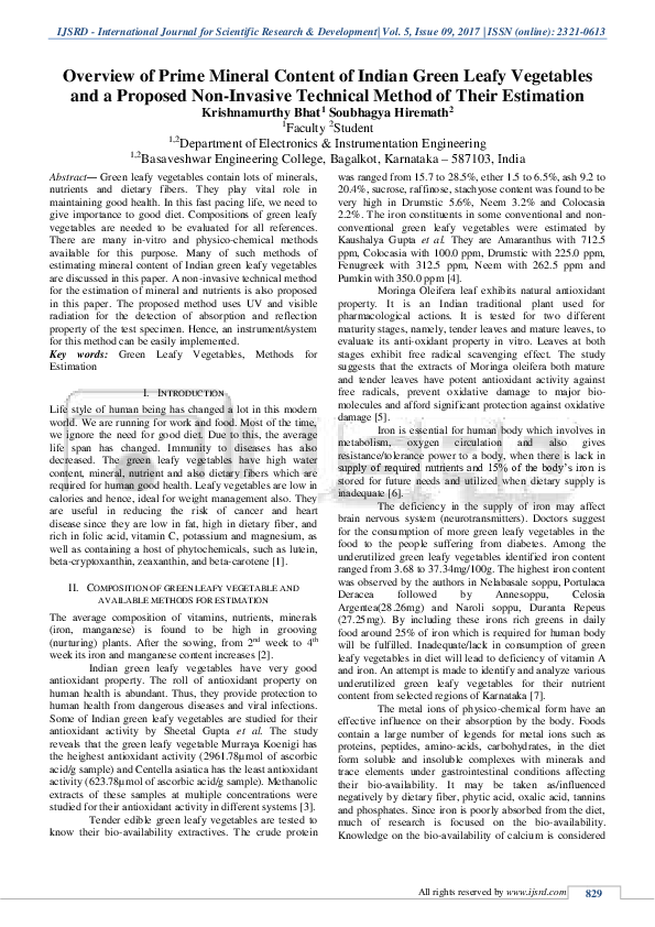 (PDF) Overview of Prime Mineral Content of Indian Green Leafy