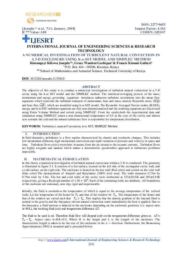 (PDF) A NUMERICAL INVESTIGATION OF TURBULENT NATURAL CONVECTION IN A 3 ...