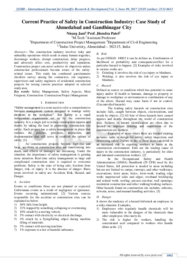 (PDF) Current Practice of Safety in Construction Industry: Case Study ...