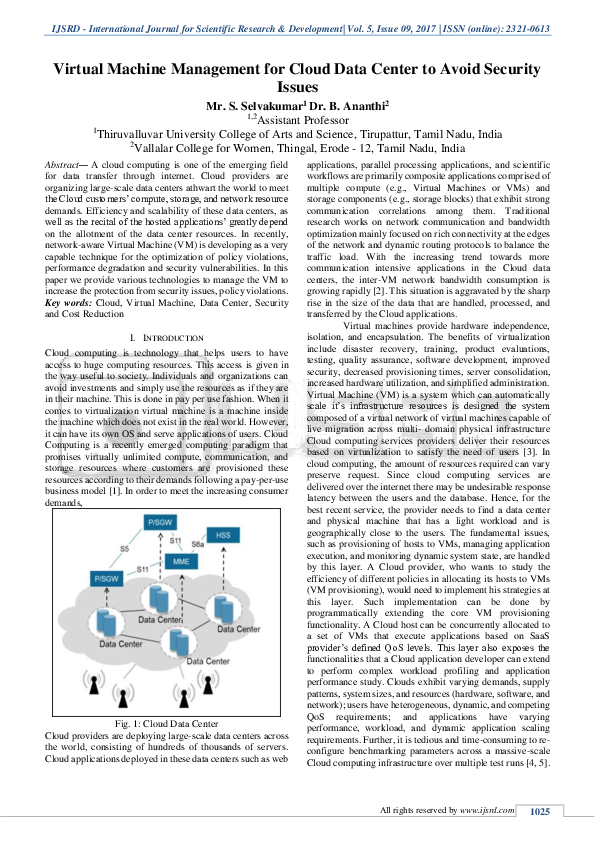 (PDF) Virtual Machine Management for Cloud Data Center to Avoid