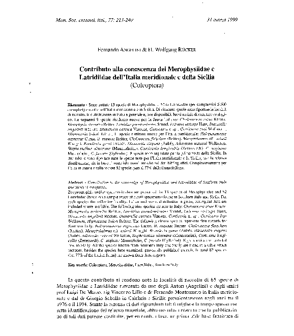 (PDF) Contributo alla conoscenza dei Merophysiidae e Latridiidae ...