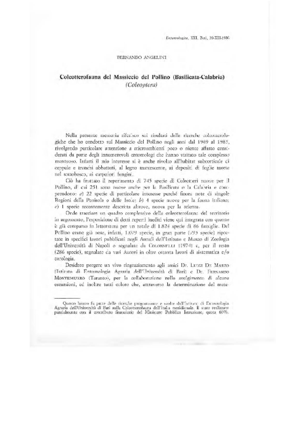 (PDF) Coleotterofauna del Massiccio del Pollino (BasilicataCalabria