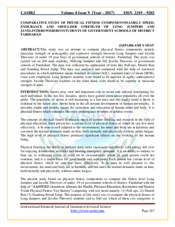 (PDF) COMPARATIVE STUDY OF PHYSICAL FITNESS COMPONENTSNAMELY SPEED ...