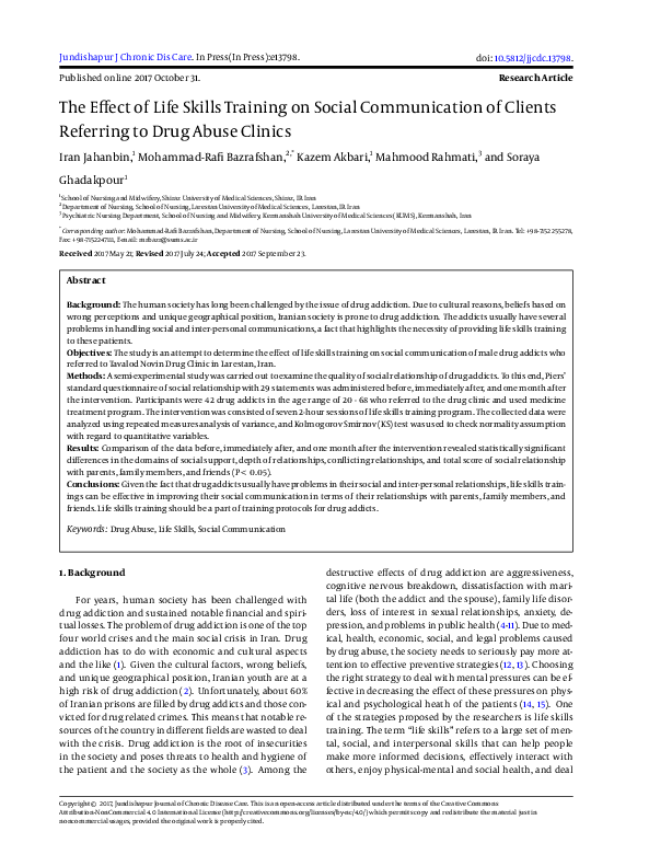 (PDF) The Effect of Life Skills Training on Social Communication of ...