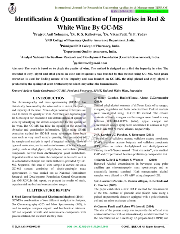 (PDF) Identification & Quantification of Impurities in Red & White Wine