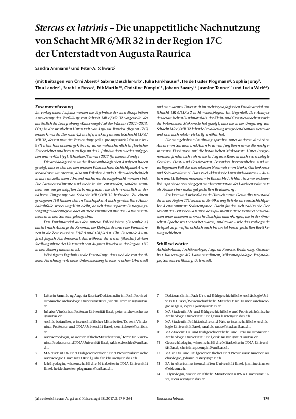 PDF) S. Ammann/P.-A. Schwarz et al., Stercus ex latrinis – Die unappetitliche Nachnutzung von Schacht MR 6/MR 32 in der Region 17C der Unterstadt von Augusta Raurica